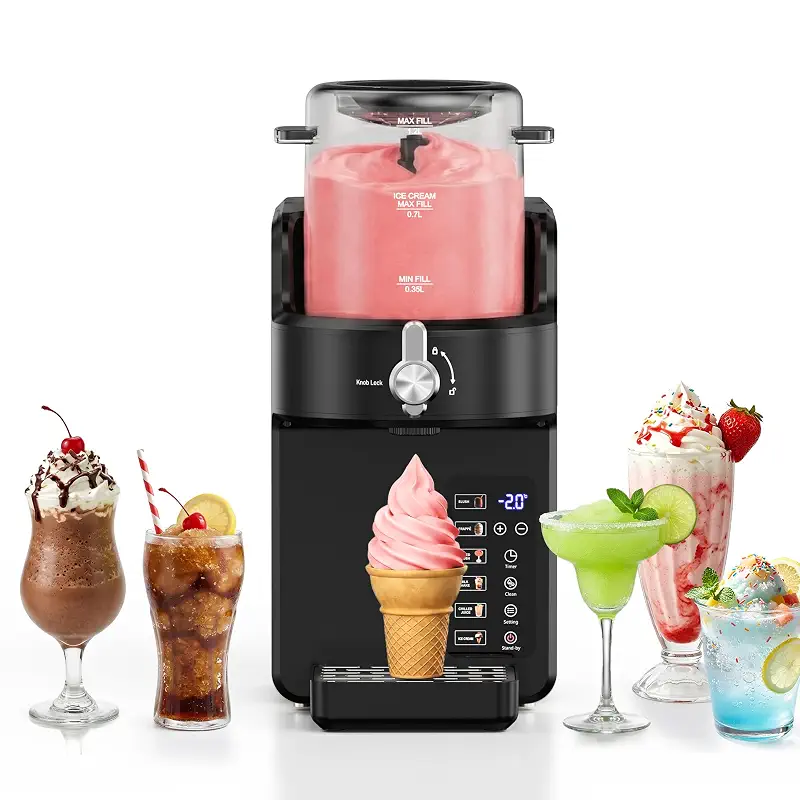 2-in-1 Slushie Machine & Soft Serve Ice Cream Maker with 6 Presets | 15-Min Fast Slush Rapid Chill, No Ice Needed, 12H Timer, Frozen Drink Maker for Milkshake Margaritas Frappes, Black