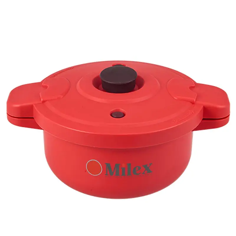 11" Milex 2.43 Quarts Insta Microwave Pressure Cooker With Non Slip Silicone Gloves - Color Red