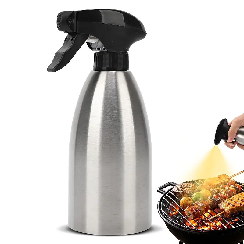 BBQ Oil Sprayer Bottle for Smoking Meat, 16.9 oz Adjustable Nozzle | 304 stainless steel body delivers even coverage for grilling, roasting, air frying, salads, and everyday kitchen prep.