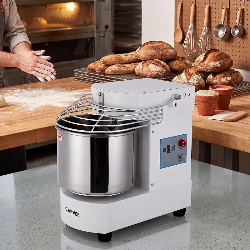 Garvee 10.5Qt Commercial Spiral Dough Mixer, 650W, Dual Rotating, SS Bowl | Timer & Safety Shield, for bakery, restaurant, and home use