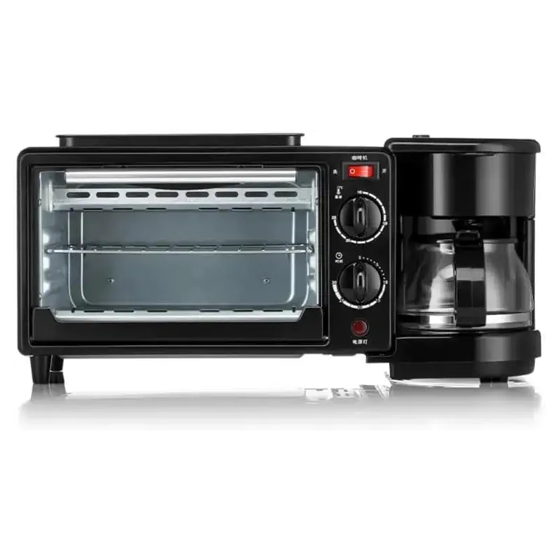 3-in-1 Breakfast Station with Coffee Maker, Automatic Timed 2.38 Gallon Antirust Bread Oven, Frying Pan, Multifunctional Sandwich Maker, Healthy Snacks Or Desserts, Breakfast Station
