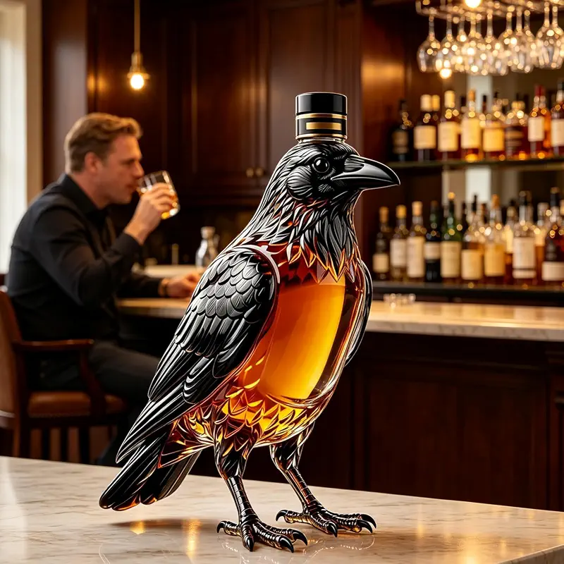 Crow Shaped Whiskey Decanter,350ml Glass Liquor Bottle for Home Bar Decor | Crow Silhouette Design,Premium Clear Glass,350ml Capacity,Preserves Liquor Flavor,Perfect Gothic Bar Decor & Unique Gift A