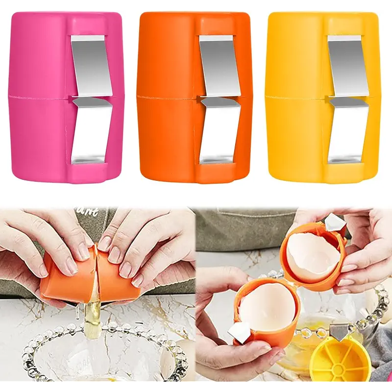 3Pcs Egg Shell Opener, 2026 New Egg Cracker Tool for Raw Eggs, Hard Boiled Egg Peeler Egg Cube Egg Separator Handheld, Stainless Steel Eggshell Breaker Egg Shell Cutter Kitchen Gadgets（3Pcs）